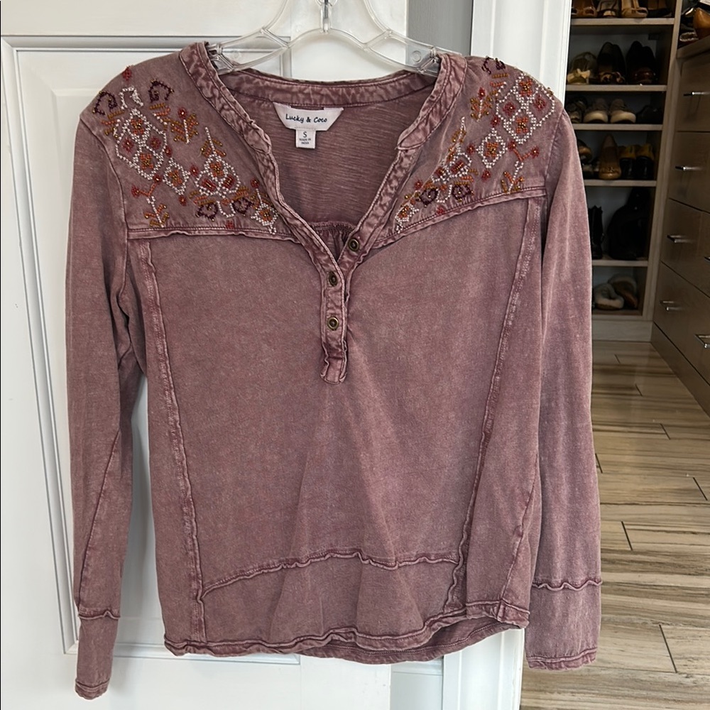 Women's Maroon Embroidered Top